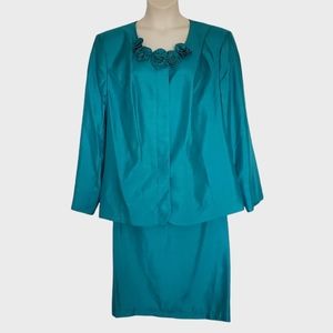 Danillo Woman Dress Skirt Suit 24W Teal Business Fully Lined Plus Size Florets